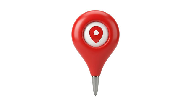 Red map location pointer with inner icon, isolated on transparent background, travel.