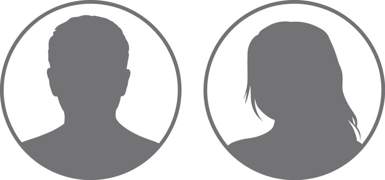 Male and female side profile avatar icons set in circular frames isolated on white background vector