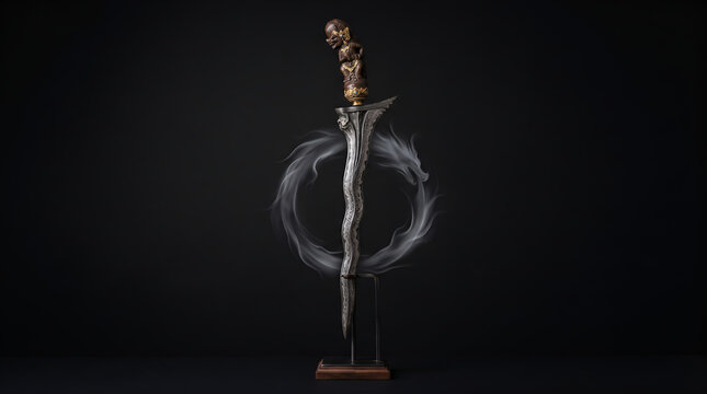 Original Indonesian keris with refined dragon-inspired atmosphere on a dark background, suitable for cultural heritage, museum promotion, tourism advertising, and premium editorial design.