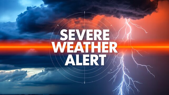 Severe weather alert with lightning storm and dramatic dark clouds
