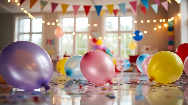  Colorful balloons and party decorations creating a cheerful celebration atmosphere