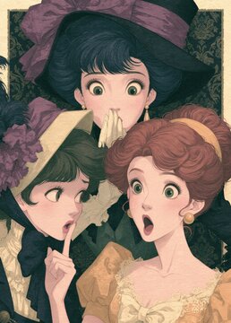 Victorian women surprised in vintage illustration