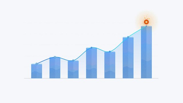 Animated Bar Chart Growing with Rising Trend Line and Glowing Icon