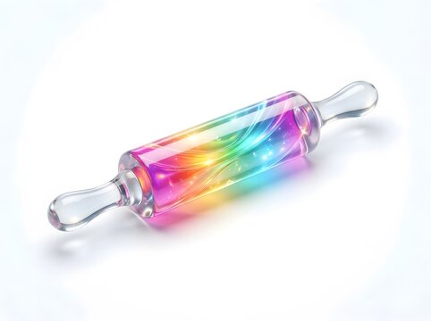 Iridescent glass rolling pin with rainbow colors