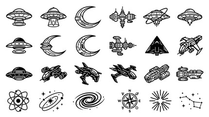 Space Icons Collection: UFOs, Spaceships, Celestial Objects © Sepeda