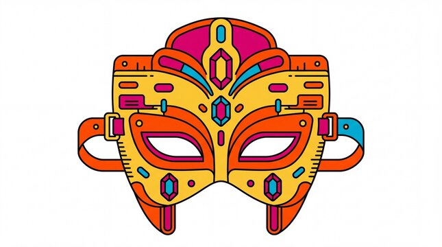 Flat vector illustration of a jeweled masquerade mask, festive Venetian party disguise