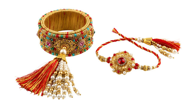 Beautiful designer rakhi and lumba rakhi for raksha bandhan isolated on transparent background