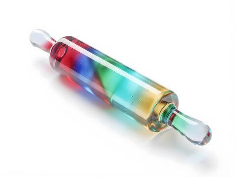 Colorful rainbow patterned wooden rolling pin with baking tool