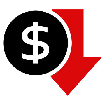 Red arrow pointing down with black dollar sign icon