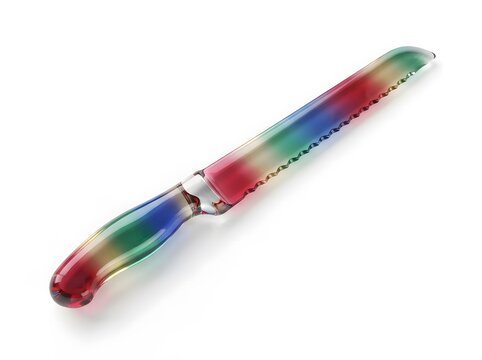 Colorful rainbow bread knife with serrated blade