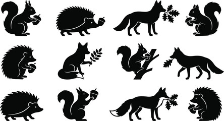 Obraz premium A delightful collection of woodland creatures including squirrels hedgehogs and foxes celebrates the spirit of autumn and the upcoming thanksgiving festivities