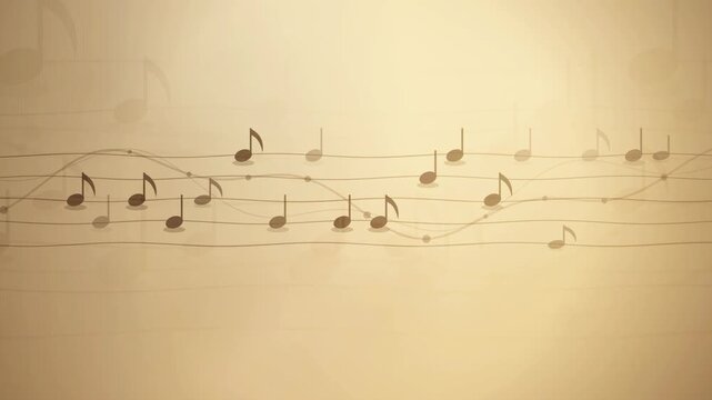 Animated musical notes floating across a vintage parchment paper background with soft lighting