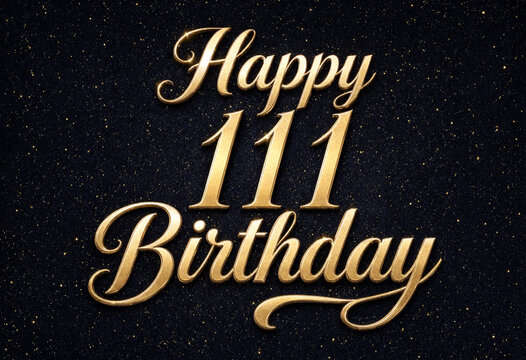 Elegant golden happy one hundred eleventh birthday greeting card design with glittering background effect