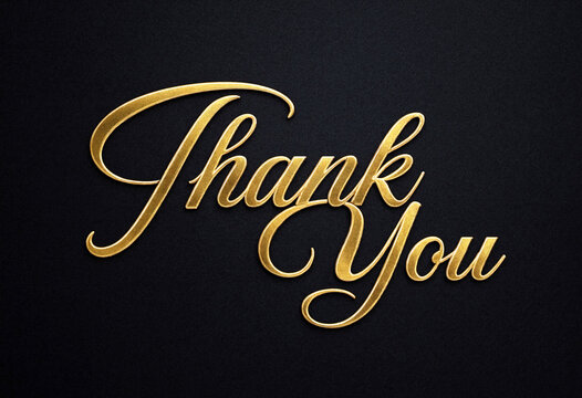 Elegant golden thank you text in cursive font design isolated for appreciation cards and invitations