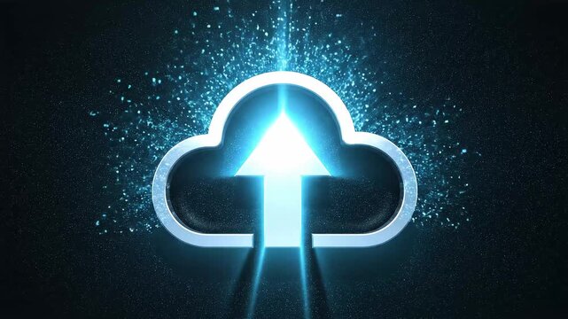 Minimal upload cloud icon glowing animation seamless loop
