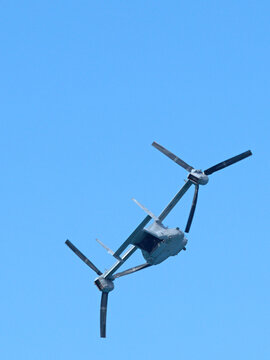 Military Tiltrotor Aircraft Performing Aerial Maneuvers at Pacific Airshow Gold Coast