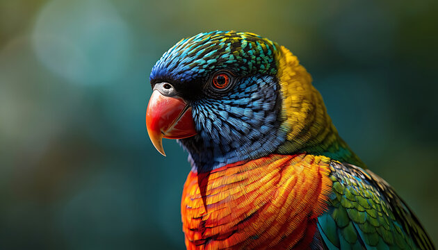 Close up portrait of a colorful lorikeet bird with vibrant feathers