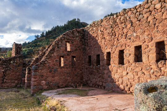 Ancient Inca Stone Architecture at an Archaeological Site in Cusco, Peru