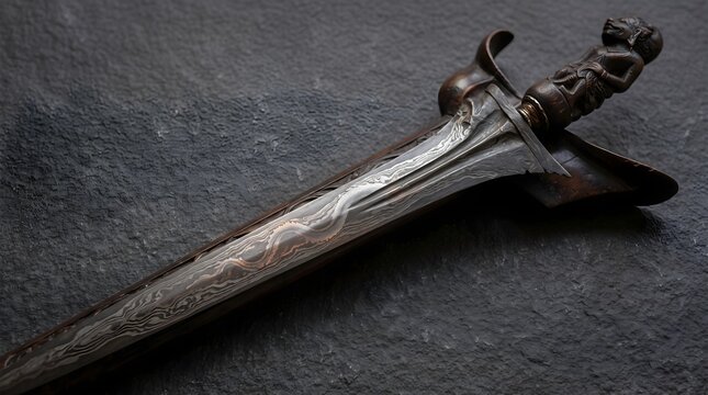 Detailed keris heritage object with subtle dragon-inspired reflection and forged metal texture, designed for museum education, cultural tourism, heritage publishing, and premium.