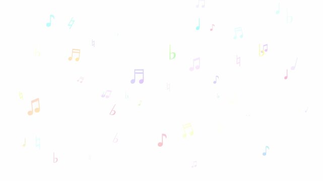 Colorful musical notes floating and drifting on a clean white background for audio concepts