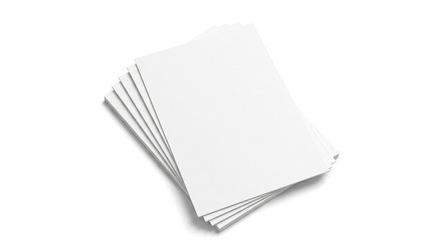 Single stack of blank white A4 paper isolated on transparent background. Top view fanned mockup with copy space for office document, business print, or design presentation.