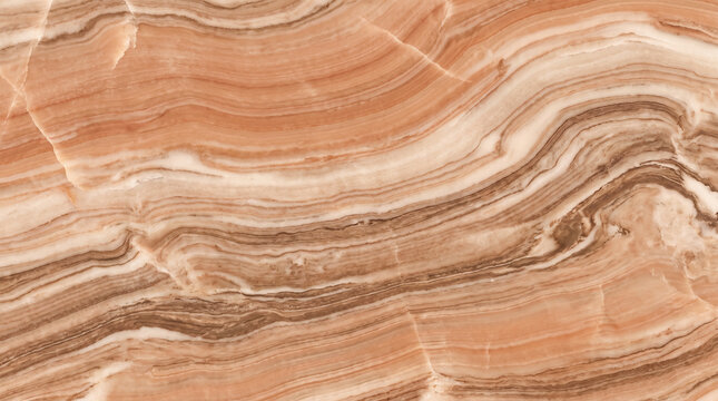 Elegant Terracotta Banded Agate Texture Background, Flowing Natural Onyx Stone Surface with Brown and Cream Layers for Luxury Interior Design.
