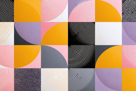 Abstract geometric pattern with colorful circles and semicircles