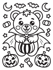 Fototapeta premium line art Halloween Teddy Bear vector illustration isolated on white background