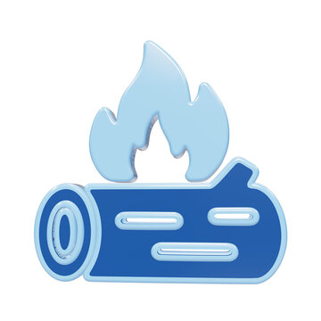 A3d rendered blue and light blue yule log with flames, featuring a glossy finish, isolated on a transparent background, for holiday use