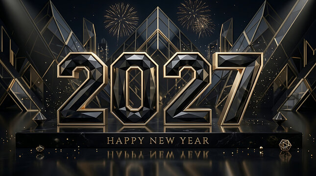 Polygonal numbers two zero two seven with gold accents form a new year s celebratory scene