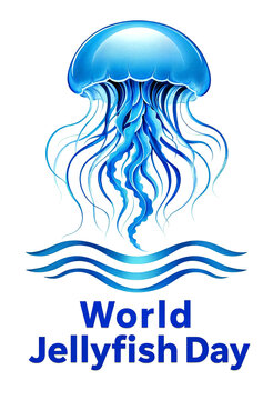 Colorful jellyfish illustration with flowing tentacles and waves for world jellyfish day celebration