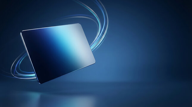 Modern laptop floating with light trails illustration