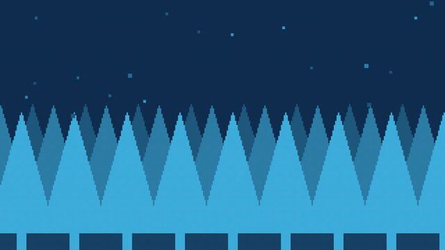 Seamless retro pixel forest parallax animation in blue for looping game background