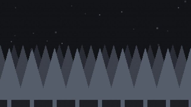 Seamless retro pixel forest parallax animation in black for looping game background