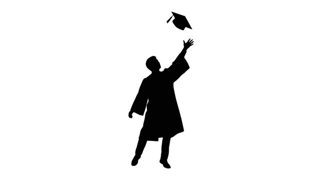 Silhouette of a graduate throwing their cap in the air to celebrate academic achievement and the end of their studies