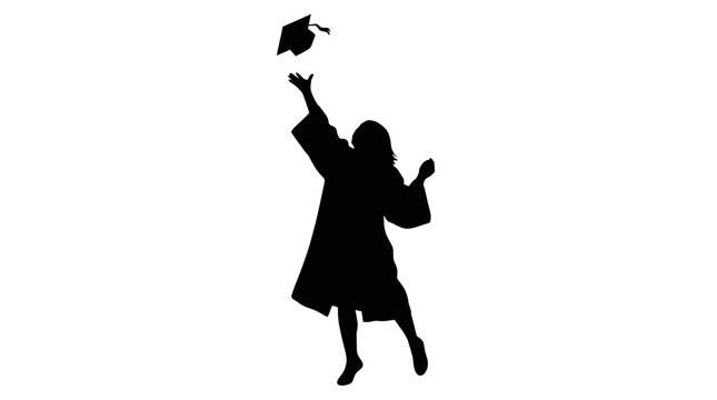 Silhouette of a Cheerful Graduate Throwing a Cap High into the Air Celebrating Academic Success and Future Opportunities 