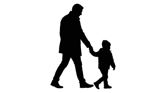 A heartwarming monochrome silhouette capturing the enduring bond and shared journey between a father and child, symbolizing connection, guidance, and the precious moments of family togetherness