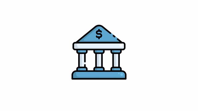 Blue bank building icon grid animation
