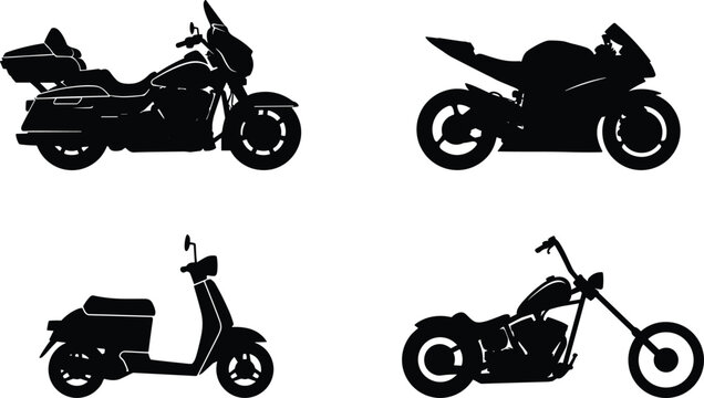 PrintVintage classiHealthy aMotorcycle silhouette icons set featuring touring bike cruiser chopper and moped scooter isolated on plain white backgroundFrog 
