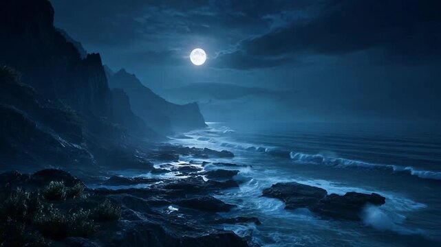Relaxing Moonlit Beach Under the Peaceful Night Sky
