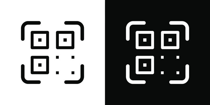 QR Code Icons, fake QR code reader symbols, minimal template for apps, websites, stickers and mockups, vector and transparent PNG design.
