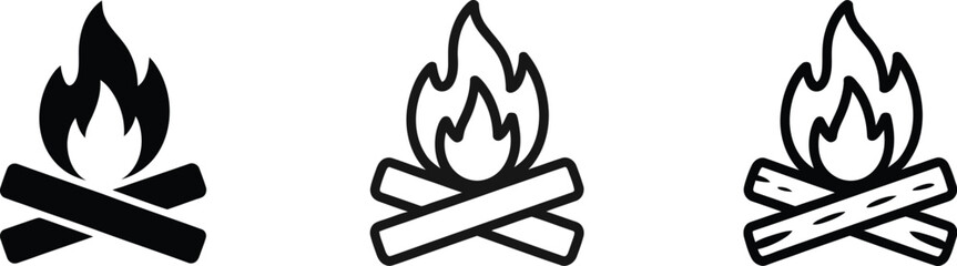 Naklejka premium Campfire icon featuring bonfire flames, outdoor camping, wilderness adventure, nature, travel, and editable vector illustration.