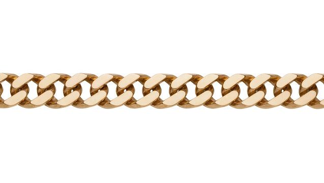 Thick gold curb chain links, isolated on transparent background