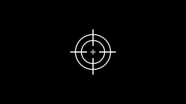 Minimalist white crosshair target animation on black background, for ui and, gaming reticle scope