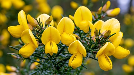 Fototapeta premium Gorse shrub blooming with vibrant yellow flowers