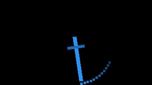 Seamless retro pixel sword slash arc in blue with transparent background