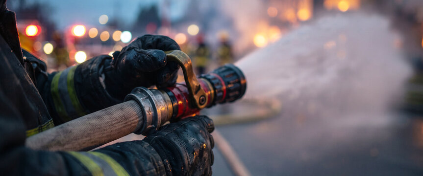 Firefighting equipment operated by hands in a fully blurred environment. Suitable for safety awareness, websites, and professional visual projects.