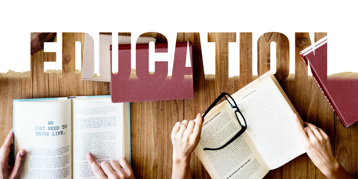Education word png border sticker, book design on torn paper, transparent background