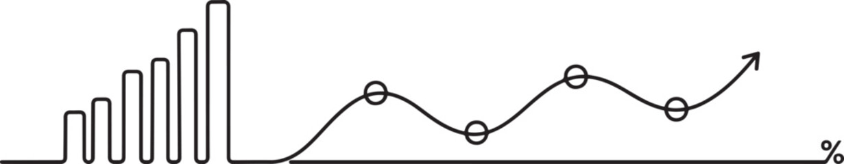 Obraz premium Statistics graph concept. Single line draw design vector graphic illustration. one line art icon drawing vector