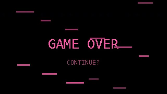 Seamless retro pixel game over glitch text in pink with transparent background